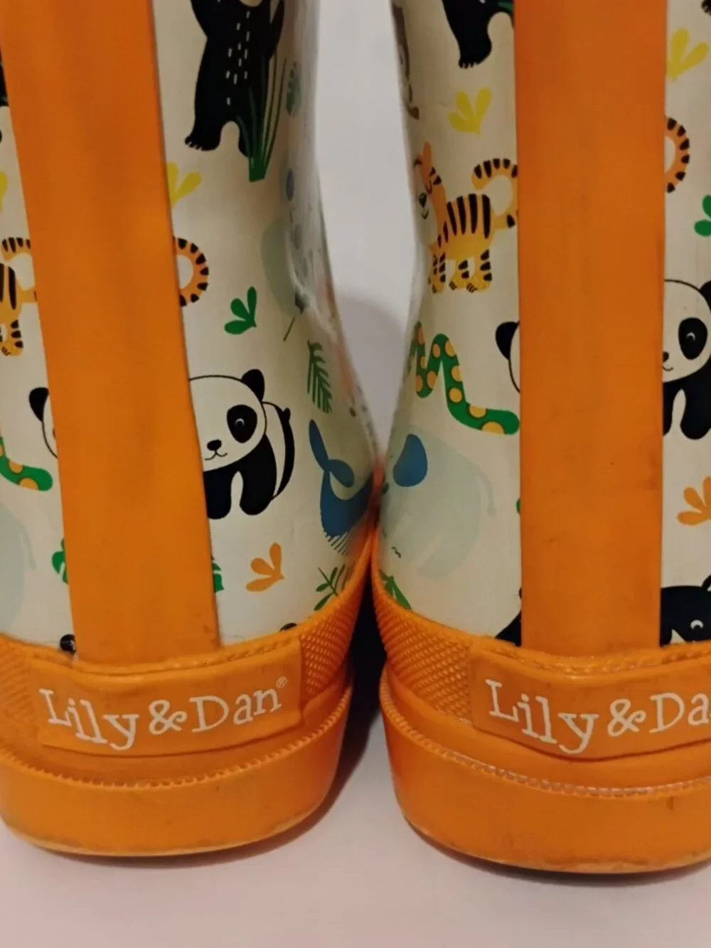 Lily & Dan Kids Safari Jungle Rain Boots Orange Animal Print Waterproof 9/10